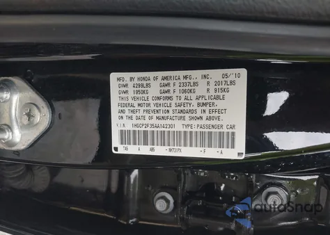 2010 Honda Accord 2.4 Lx из США, поврежденный, VIN 1HGCP2F35AA142301